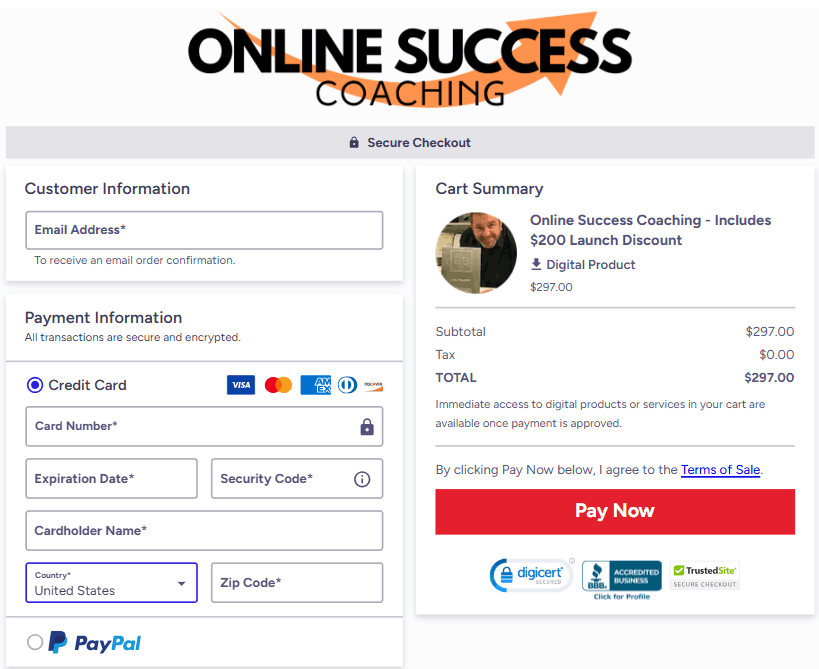 Online Success Coaching Checkout Page